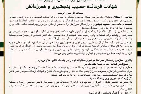 «سازمان رزمندگان افغانستان» خواستار پاسخ‌گویی درباره کشته‌شدن فرمانده حسیب شد